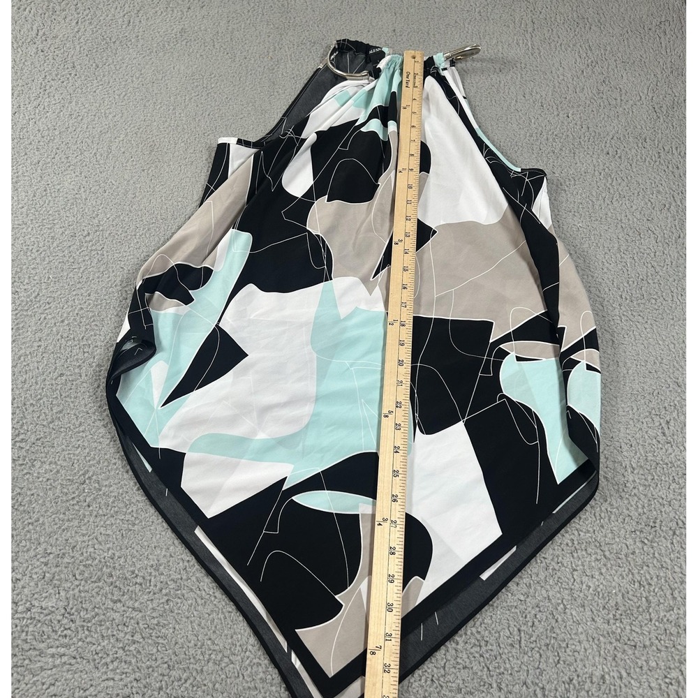 Alfani Shirt Womens Large Black Mint Beige Halter Handkerchief Hem Abstract - Picture 7 of 13